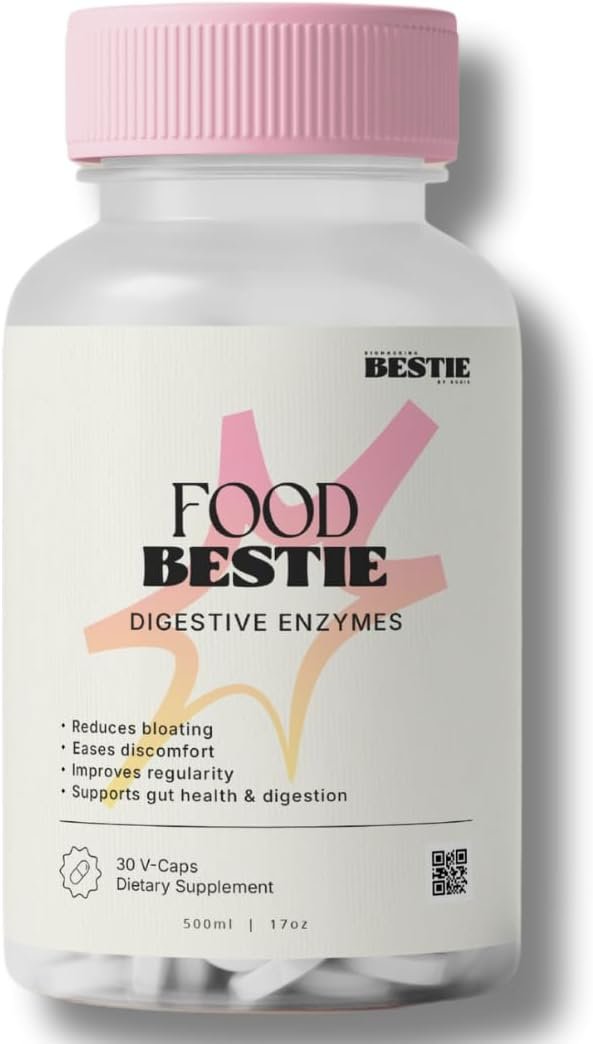 Biohacking Bestie Food Bestie Supplement – Digestive Enzymes for Women & Men, Natural Digestion & Bloating Support, Promotes Gut Health, Formulated with Bromelain & Lipase, Gluten Free – 60 Capsules