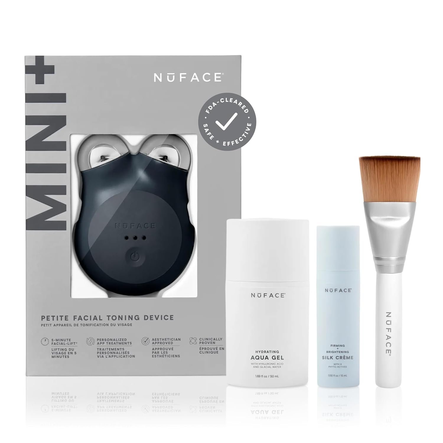 NuFACE MINI+ Microcurrent Facial Device Kit – FDA Cleared Face Sculpting & Skin Tightening Device to Contour, Lift & Tone + Microcurrent Gel Activator & Silk Creme – Midnight Black