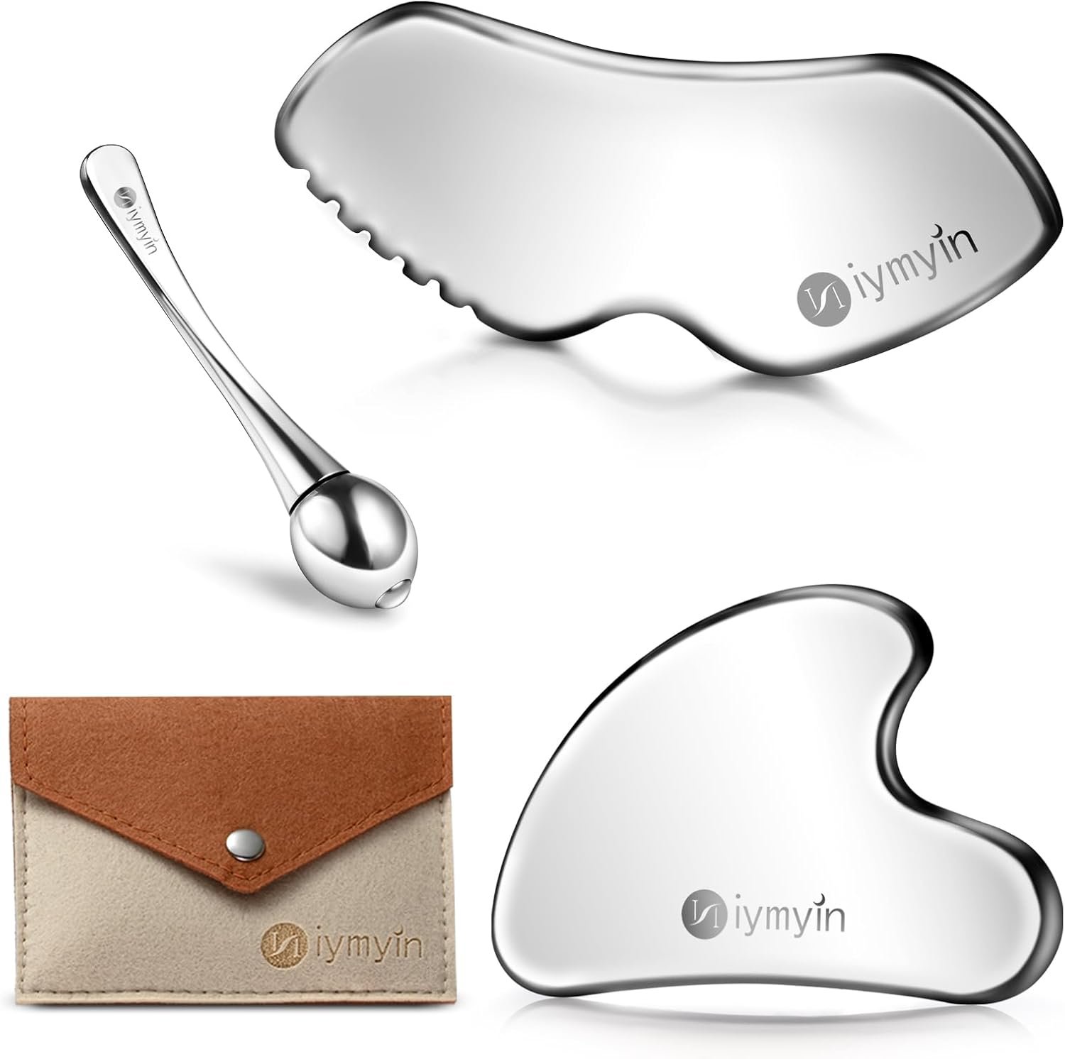 3-in-1 Stainless Steel Gua Sha Tools with Cold Therapy, Facial Scraping Tools for Jaw Lift Massager, Puffiness Reduction, Lymphatic Drainage & Skin Tightening, Gift-for Mom, Summer Skin Care