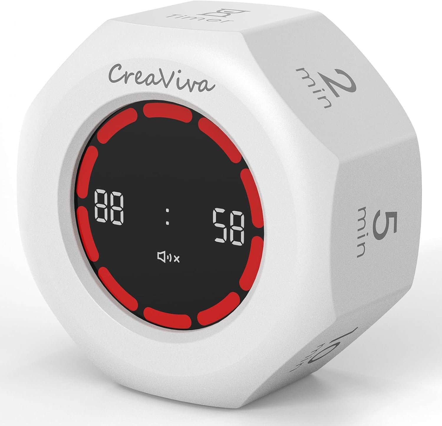 Flip Cube Pomodoro Timer – Rechargeable Visual Countdown & Count Up Stopwatch, 7 Preset Intervals, 3 Alarm Modes, Productivity Tool for ADHD, Kids, Study, Work & Kitchen (White)