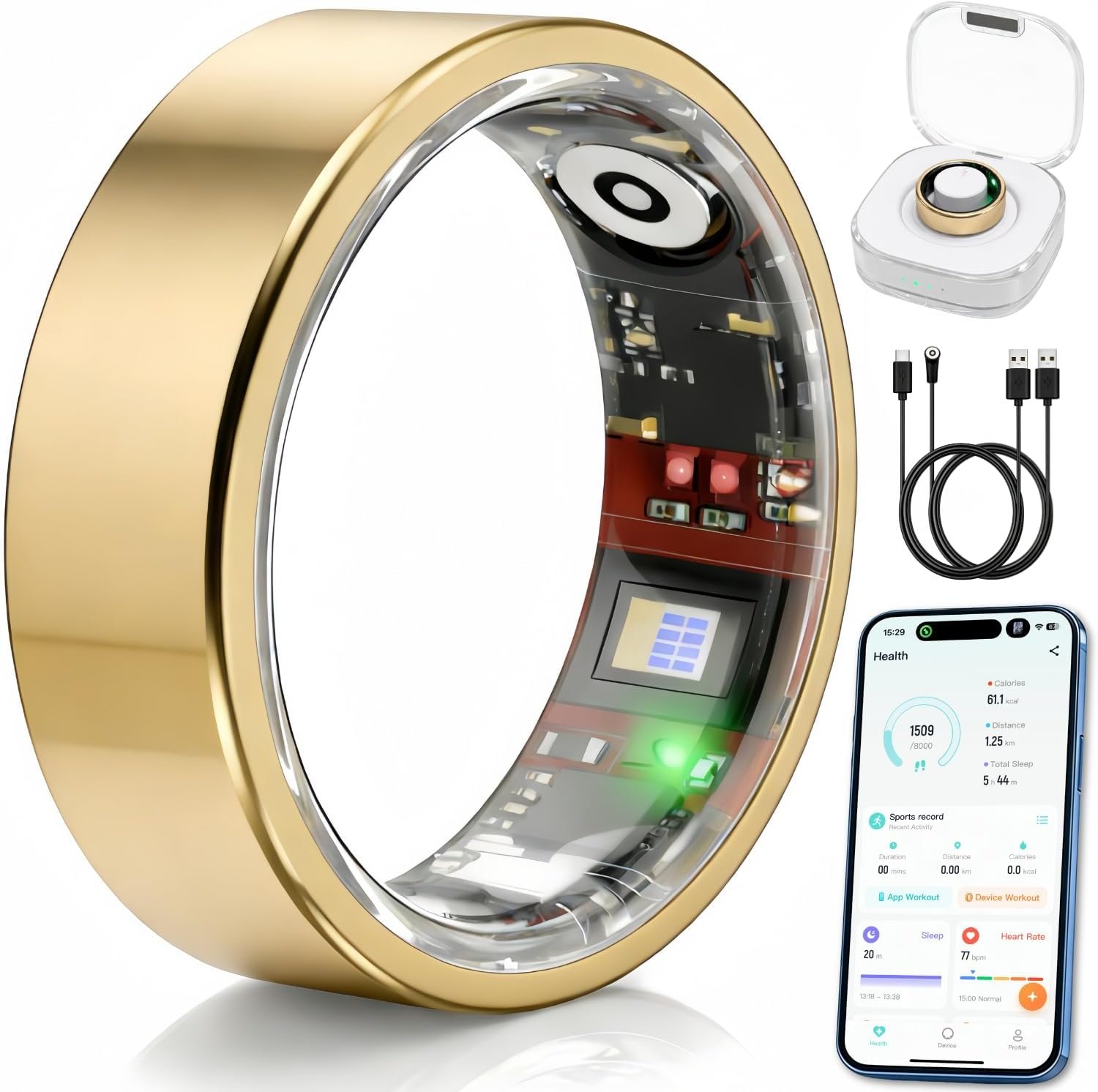 Smart Ring Health & Fitness Tracker for Men & Women – Sleep, Heart Rate & SpO₂ Monitoring, Stress & Activity Tracking, Women’s Health Support, 180+ Sports Modes, IP68 Waterproof, No Subscription Fee