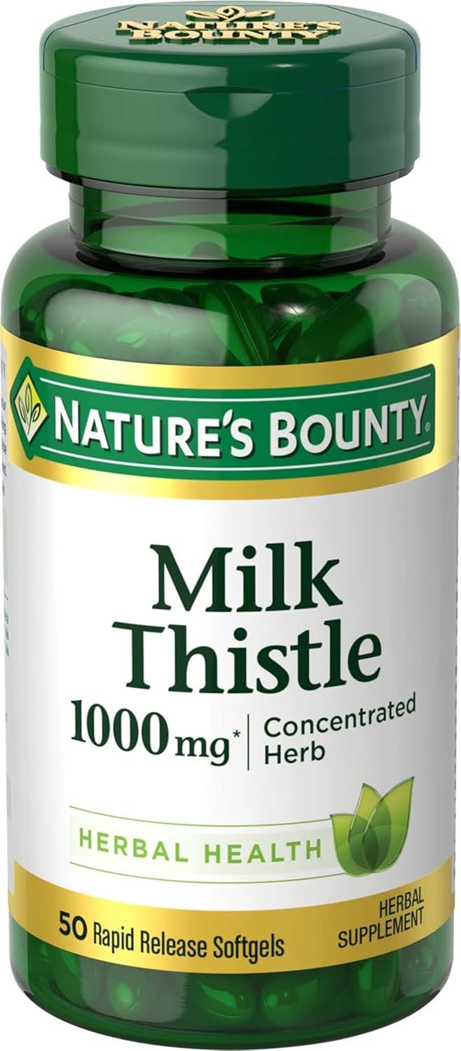 Nature’s Bounty Milk Thistle 1000mg, Herbal Health Supplement, Daily Supplement, Gluten Free, Rapid Release Softgels, 50 Ct