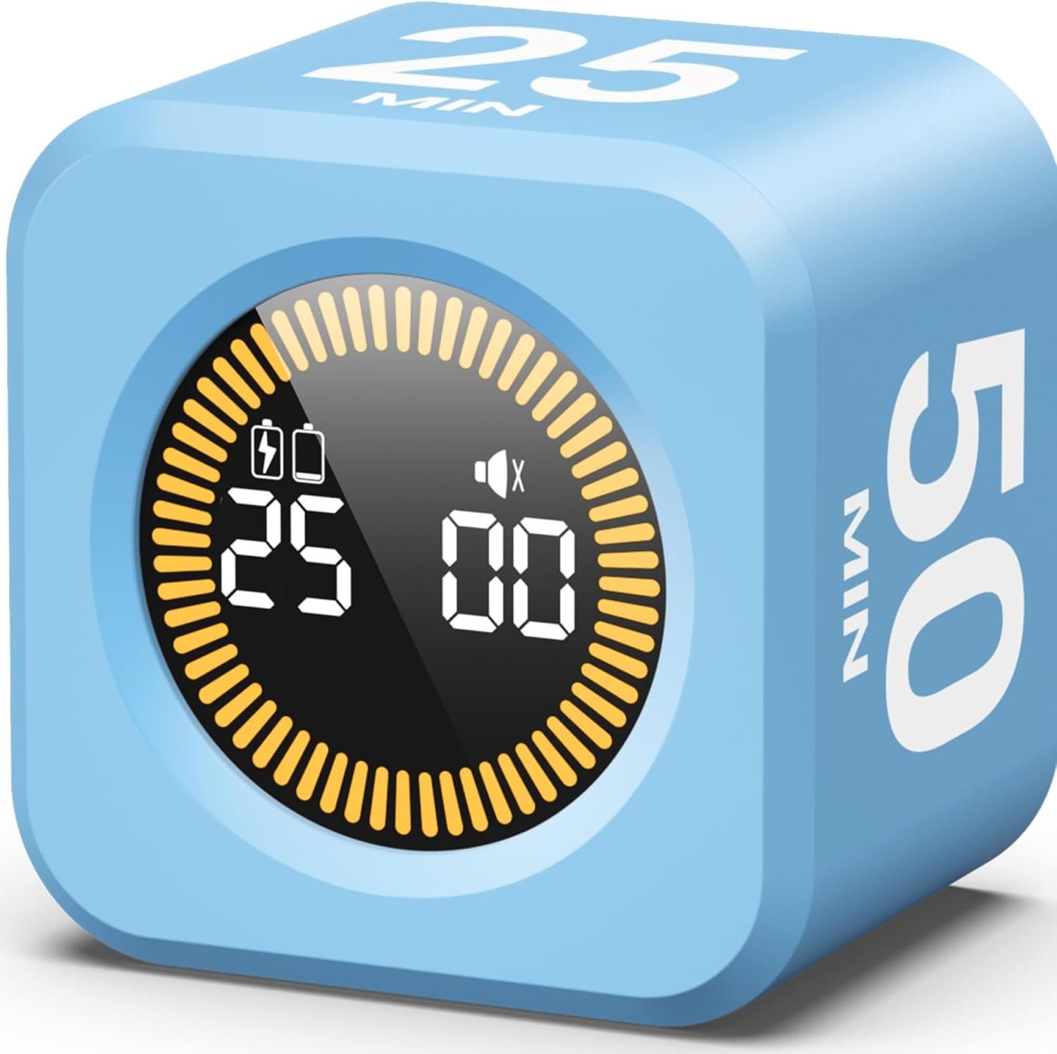 KADAMS Pomodoro Timer – Visual Cube with 5/10/30/60 Min Presets, LED Countdown Ring & Count Up Mode, Silent Flip Productivity Timer for Study, Classroom, Office, Cooking (Blue 5-10-25-50 min)