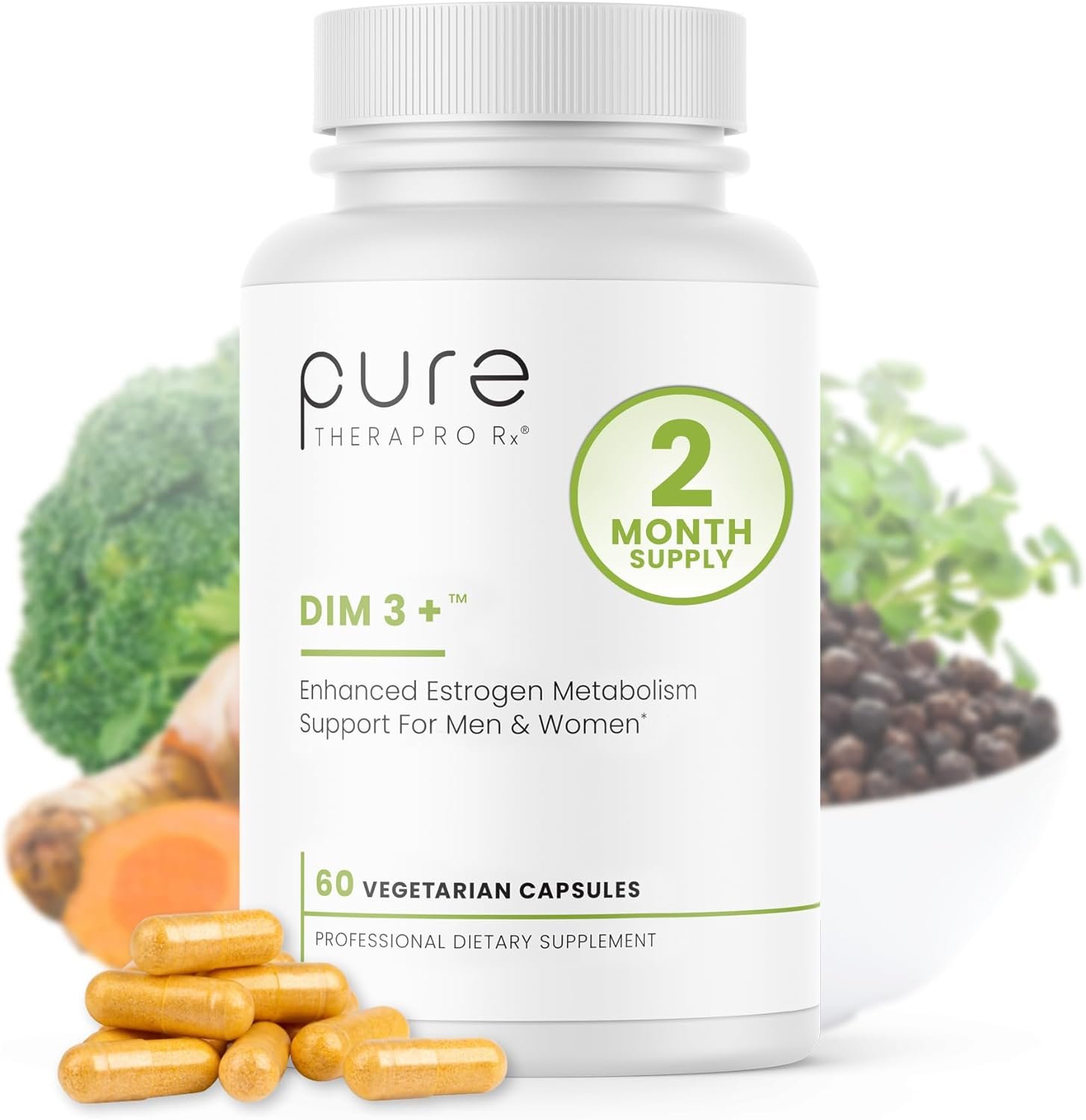 Pure Therapro Rx DIM 3+ | 60 Vegan Caps – 2 Month Supply | DIM, Curcumin & BioPerine, Supports Healthy Estrogen Metabolism in Men & Women, Antioxidant & Detoxification Support, Pharmaceutical Grade