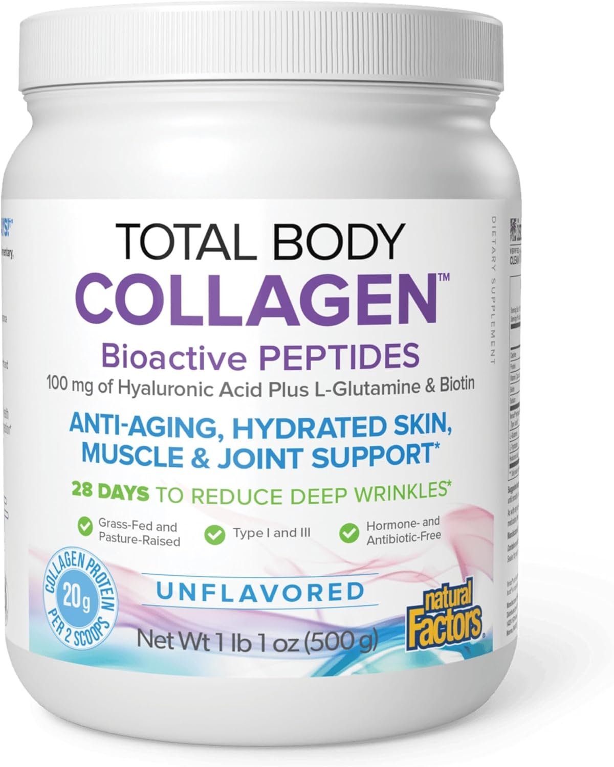 Natural Factors Total Body Collagen – Bioactive Collagen Supplement for Hair & Nail Growth Support – Healthy Skin Supplement with Protein, Vitamin C & More – Unflavored, 500 g (38 Servings)