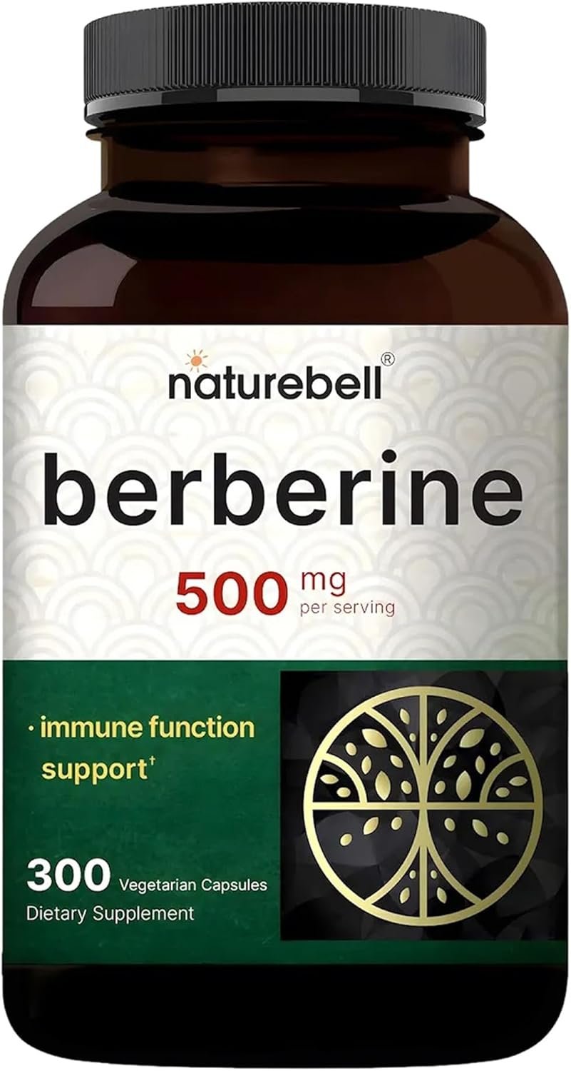 NatureBell Berberine 500mg – 300 Capsules – 97% Pure Berberine HCl – 5:1 Root Extract of Berberis Aristata – Antioxidant, Alkaloid & Adaptogenic Support