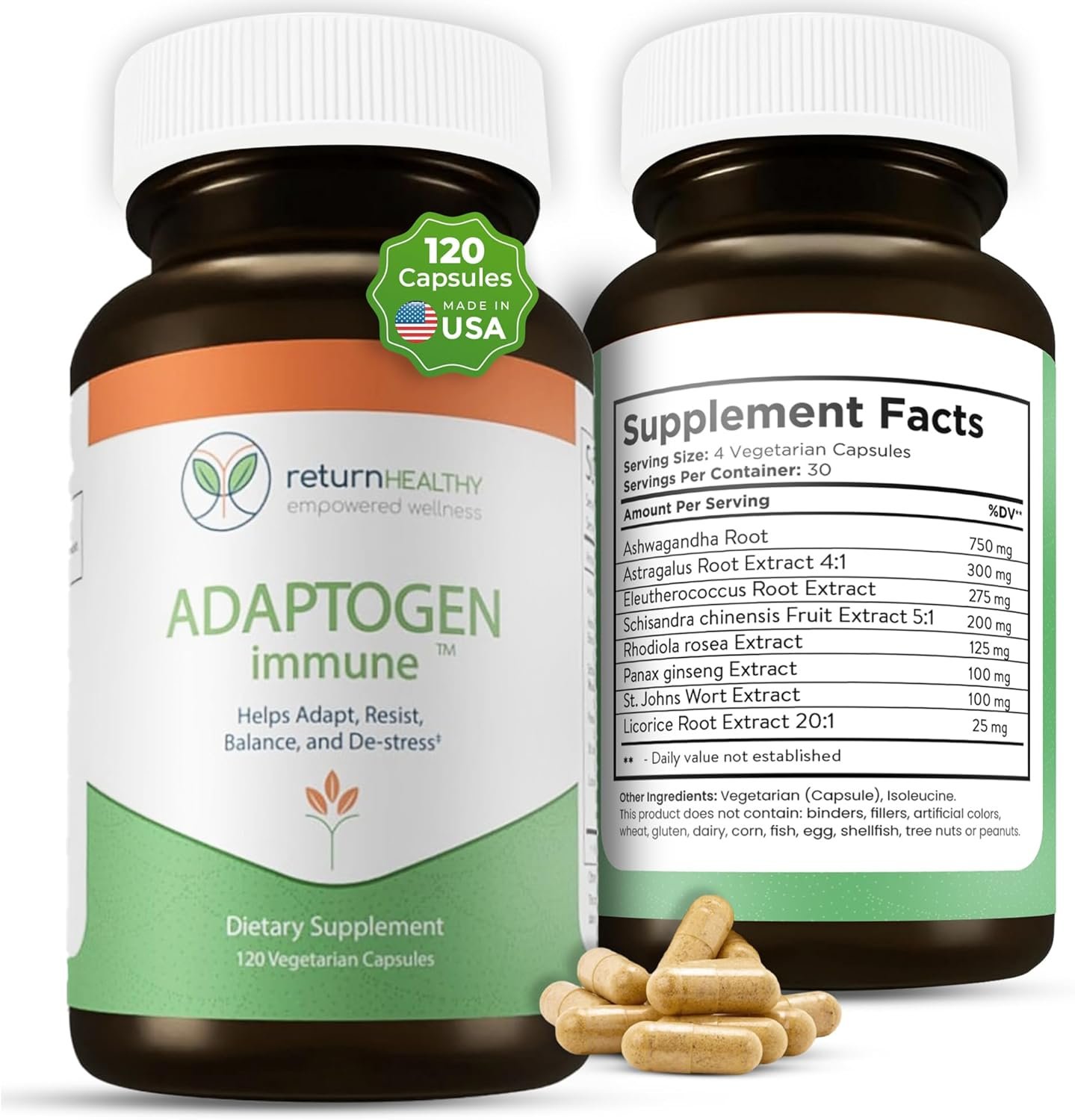 Adaptogen Immune, Adaptogens Supplements, Ashwagandha Supplements with Siberian Ginseng, Astragalus Root, and More – Promotes Healthy Body Functioning – Stress Relief Supplement, 120 Capsules