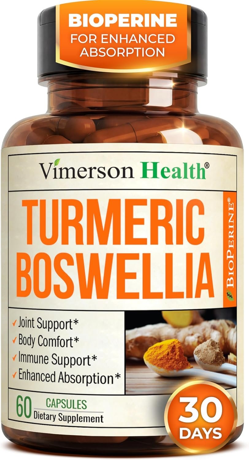 Boswellia Serrata Turmeric Supplement for Joint Support & Inflammation Balance – Turmeric Boswellia Supplement with Ginger & Black Pepper Extract for Enhanced Absorption – Non-GMO – 60 Capsules