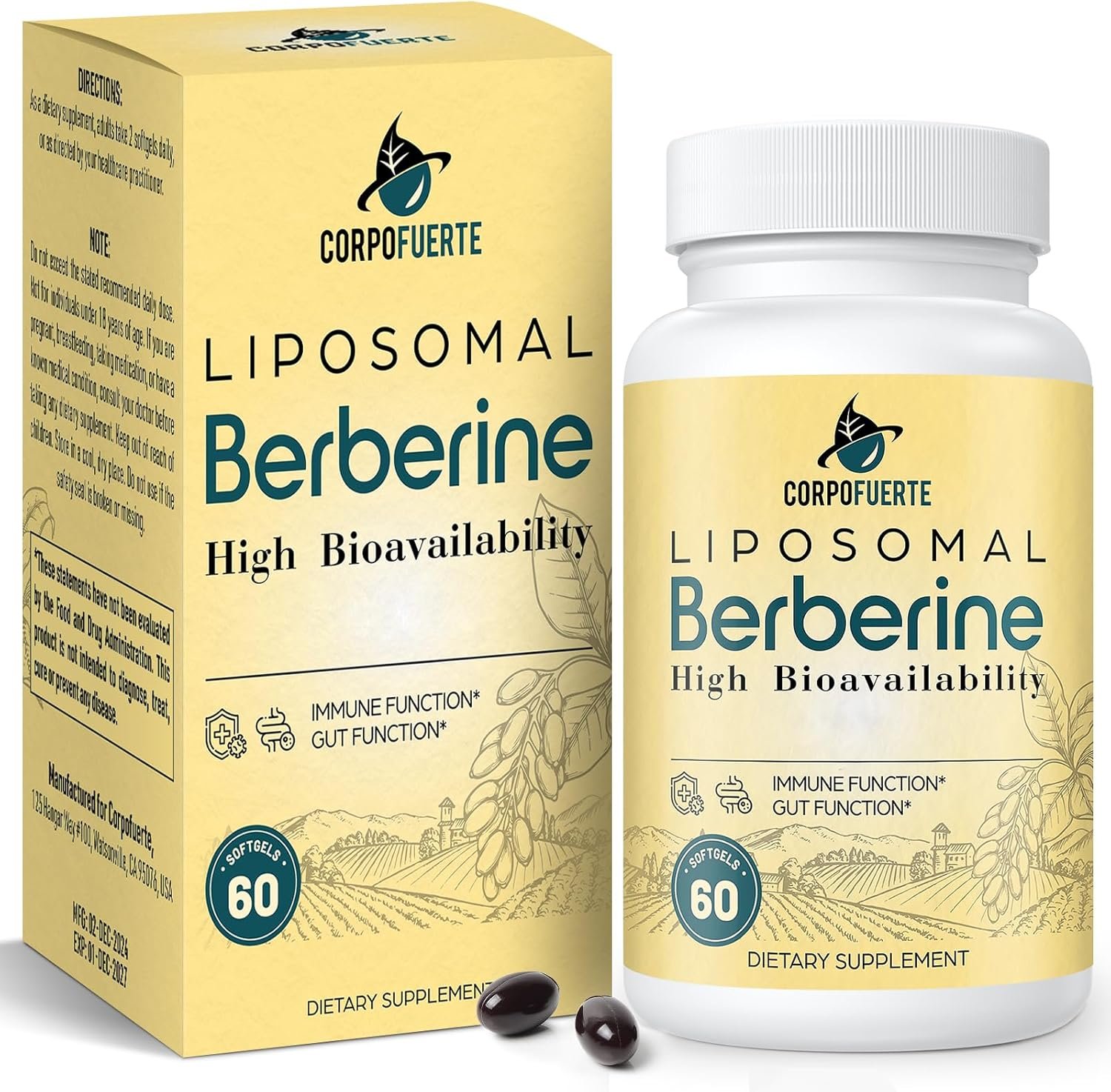 Liposomal Berberine – Berberine Supplement Activates AMPK, Supports Body Balance in Women and Men -Support Immune Function, Gut Function, Non-GMO, Sugar-Free, 60 Softgels