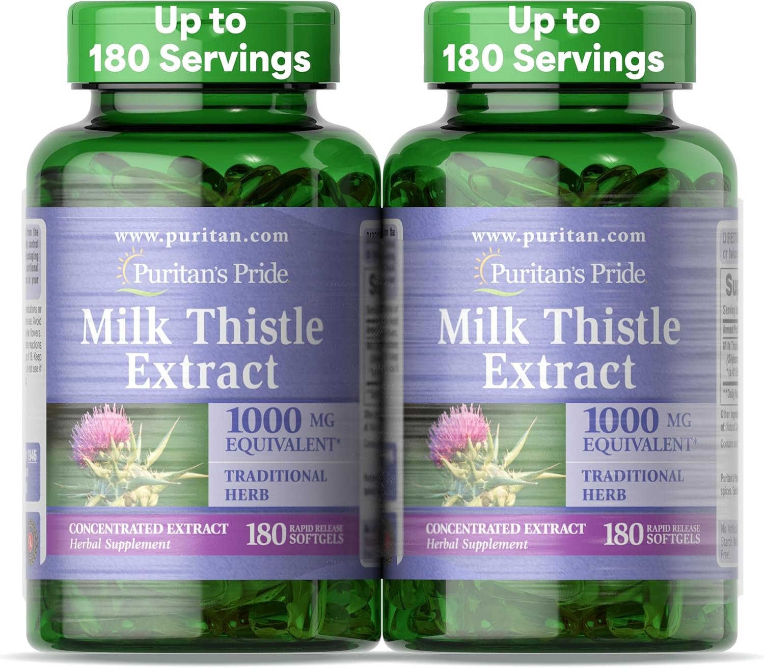 Puritan’s Pride Milk Thistle Silymarin 4:1 Concentration Extract 200mg (1000 Mg Equivalent) Dietary Supplement for Liver Support, 6 Month Supply, 180 Count 2-Pack