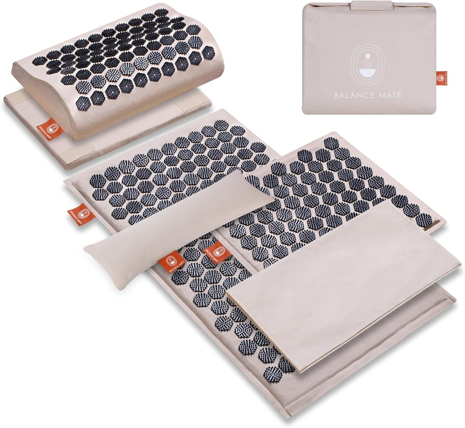 BalanceMate™ Acupressure Mat Set with 6,210 Pressure Points for Pain Relief and Relaxation Kit for Back, Neck, and Sleep – Yoga and Meditation Pillow (Soft Cream)