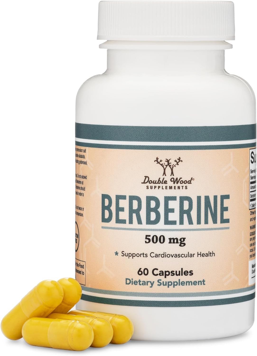 Berberine Supplement 500mg, High Purity 97% HCl, 60 Capsules (Third Party Tested, Non-GMO, Gluten Free, Vegan Safe) AMPK Activator – Berberine HCL for Cardiovascular Health by Double Wood