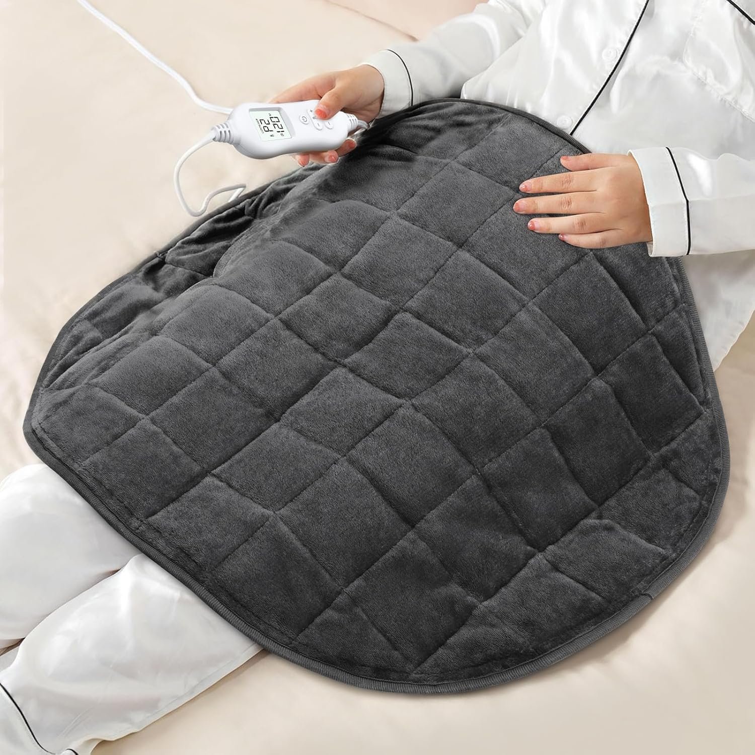 NOWWISH 5lbs Weighted Heating Pad for Women, Electric Heated Weighted Blanket with 6 Heat Settings, Timer & Auto Shut-Off, Relief for Period Cramps, Back Pain, Lap, Machine Washable, 29×24 inch, Grey