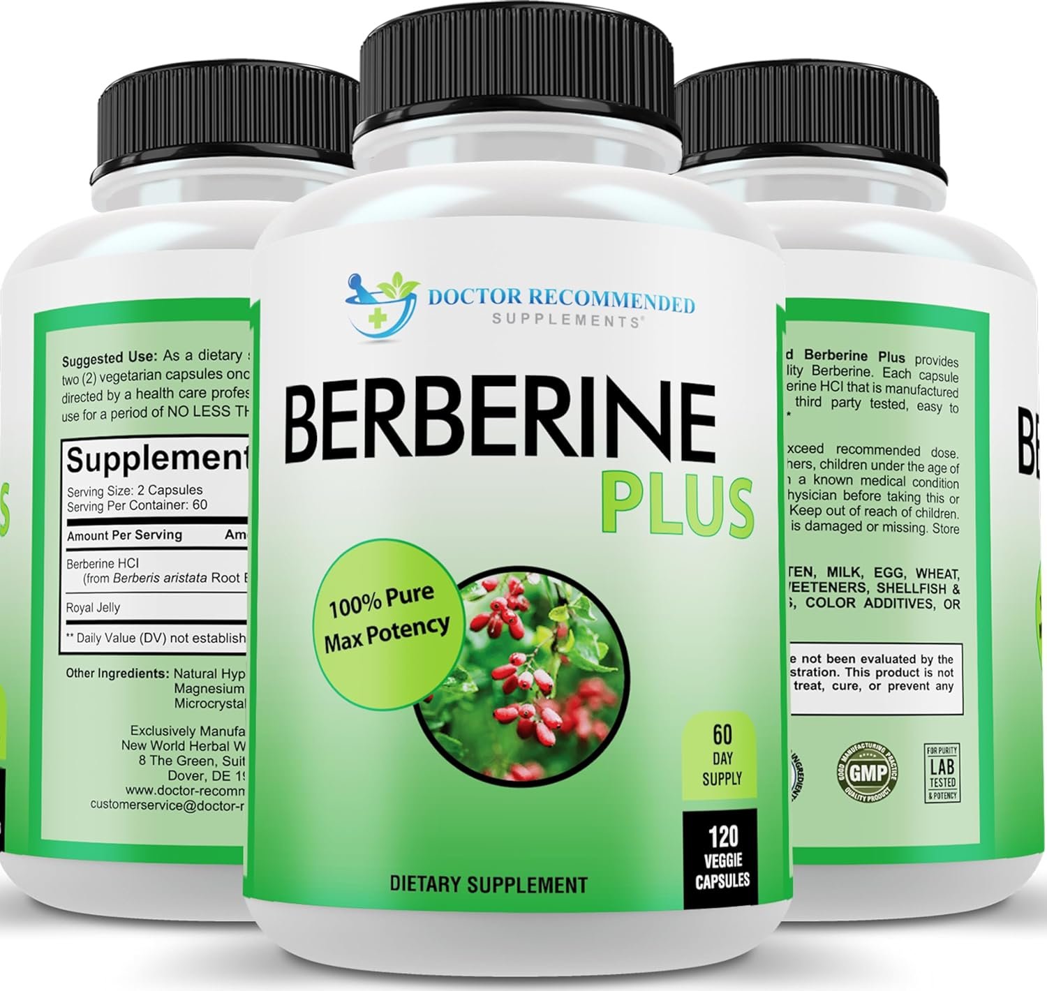 DOCTOR RECOMMENDED SUPPLEMENTS Berberine Plus 1200mg Per Serving – 120 Veggie Capsules with Royal Jelly