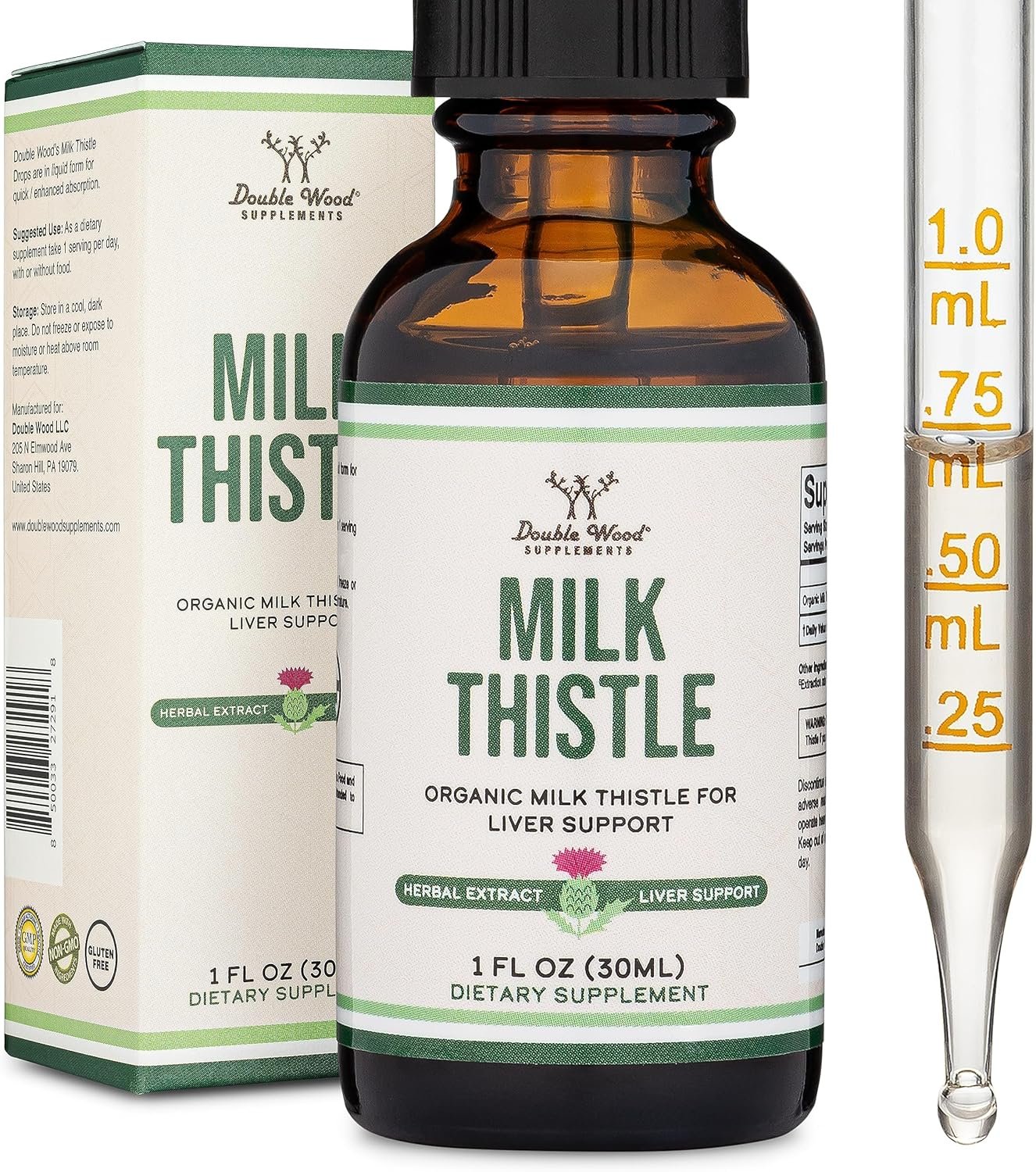 Milk Thistle Supplement – Organic Milk Thistle Liver Detox Drops 1 FL OZ – 30 Servings (Vegan Safe, Non-GMO, Gluten Free) Perfect Addition to Tea by Double Wood