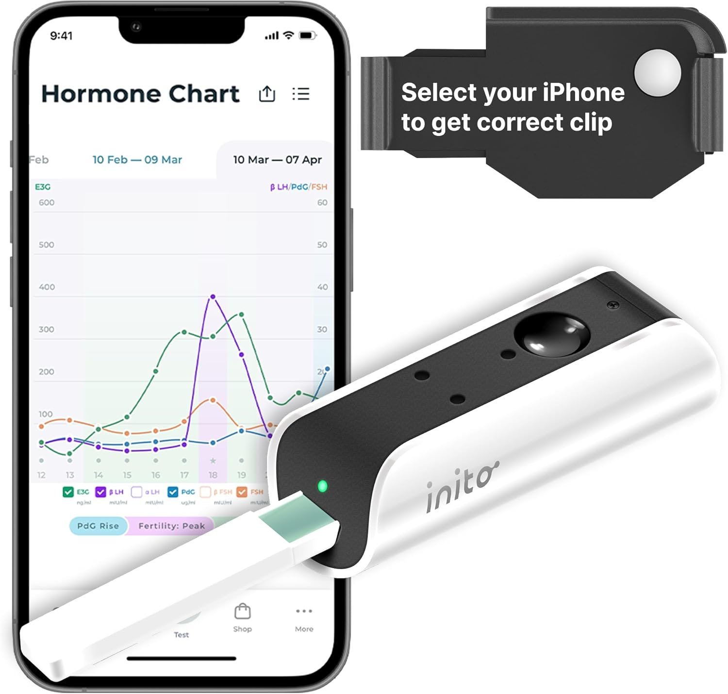 Inito Fertility Monitor & Hormone Tracker for Women | Estrogen, LH, PdG (Urine Metabolite of progesterone), FSH | Track and Confirm Ovulation | Includes 15 Strips (Compatible with iPhone 13 Pro)