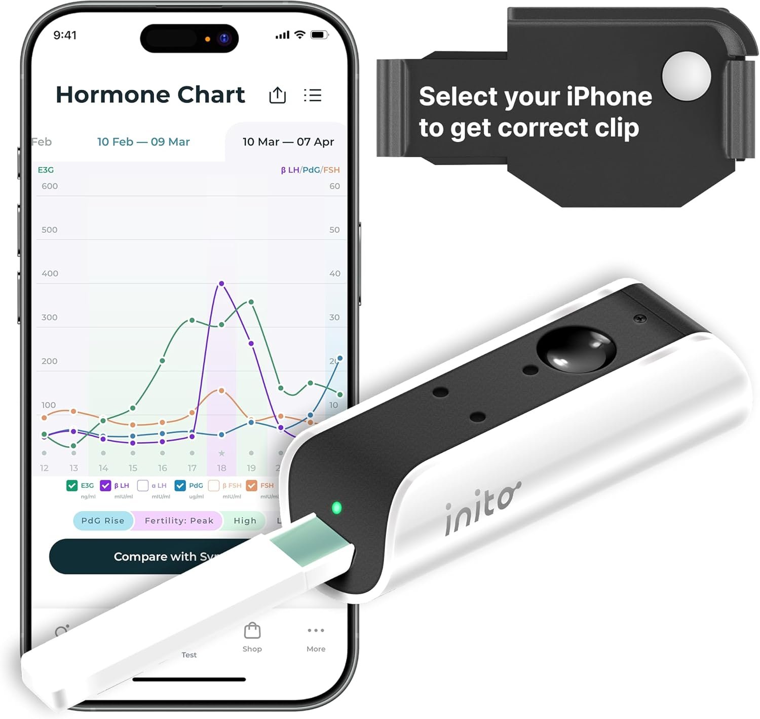 Inito Fertility Monitor & Hormone Tracker for Women | Track and Confirm Ovulation | Measures Estrogen, LH, PdG, FSH | Includes 15 Strips + Free app (Compatible with iPhone 17)
