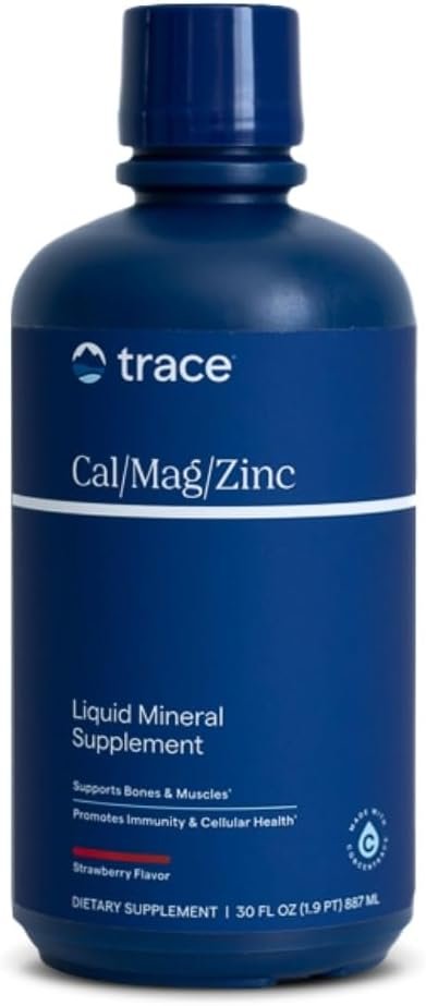 Trace Minerals Cal/Mag/Zinc – Liquid Mineral Supplement for Natural Body Health – Bone, Muscle & Cellular Health – Supports Immunity & Energy – Gluten-Free – 30Fl Oz (32 Servings) – Natural Strawberry