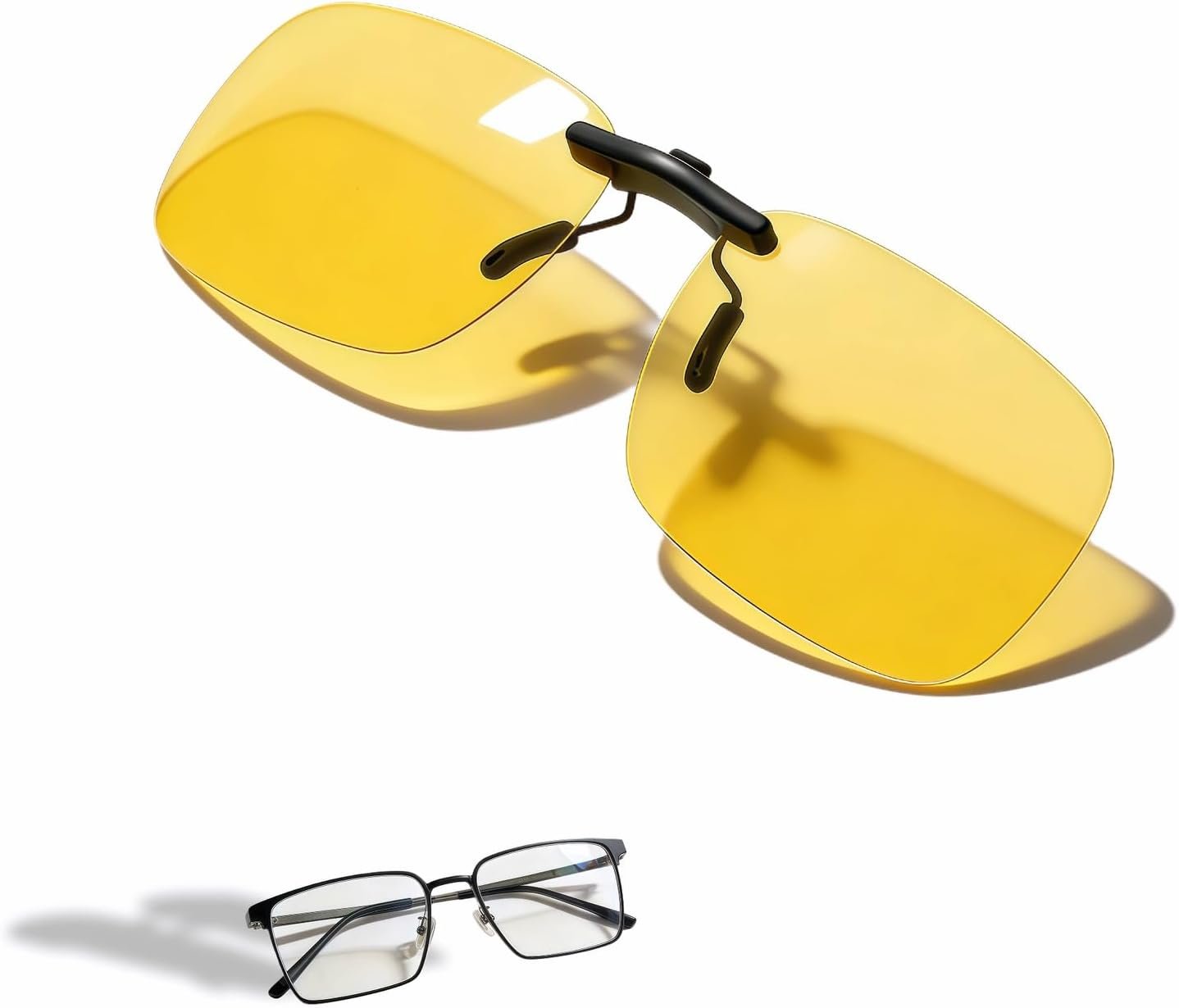 Clip-On Night Driving Glasses with Polarized Yellow Lenses & Blue Light Blocking, Anti-Glare HD Vision for Safe Night Driving, Computer, Gaming, and Over Prescription Glasses for Men & Women