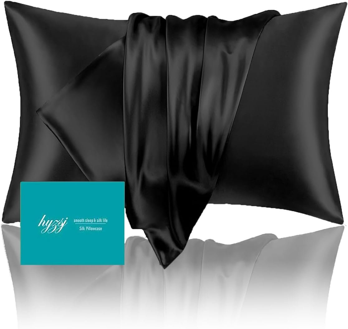 Mulberry Silk Pillowcase for Hair and Skin Standard Size 20″X 26″ with Hidden Zipper Soft Breathable Smooth Cooling Pillow Covers for Sleeping(Black,1Pcs)