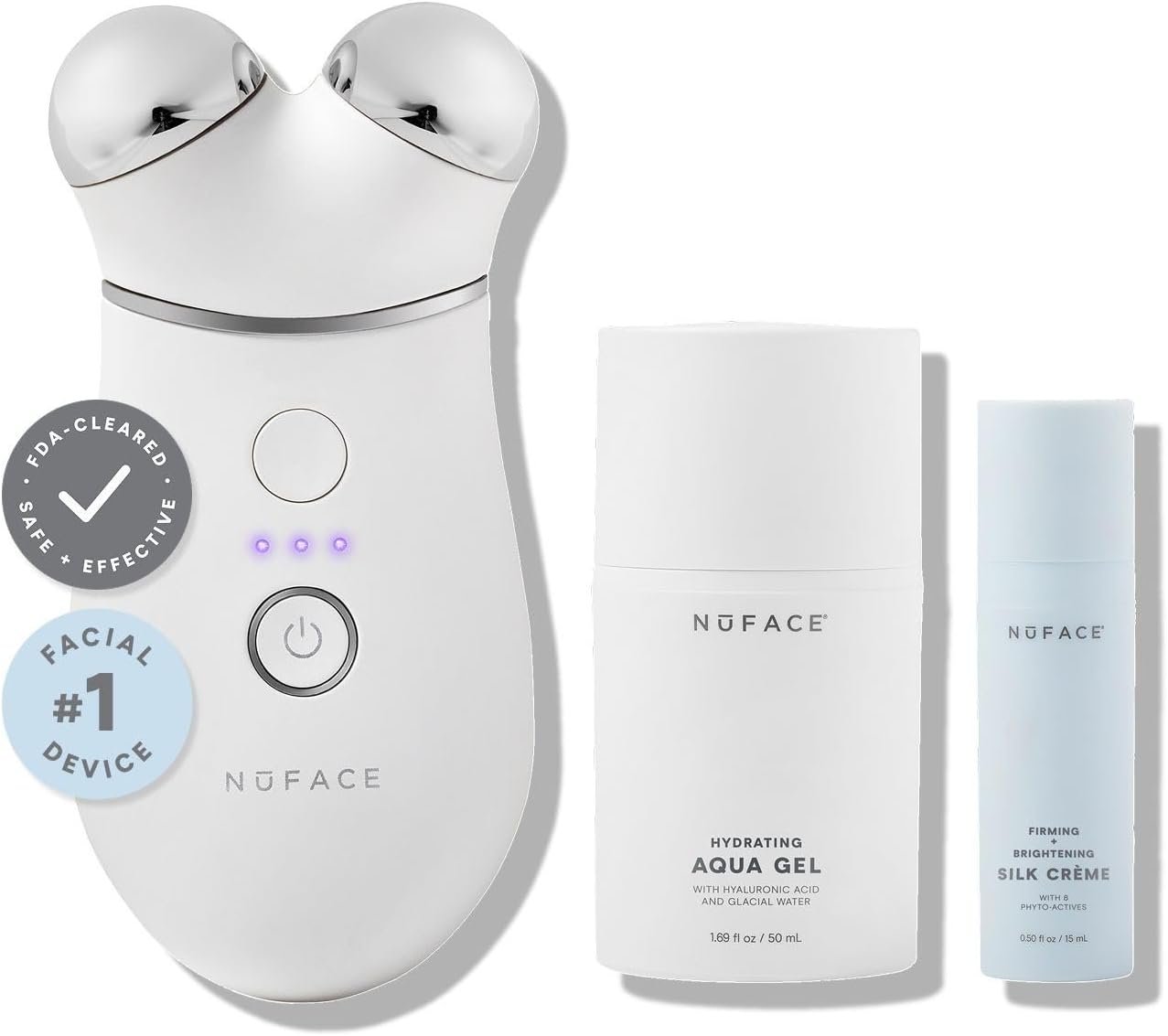 NuFACE TRINITY+ Microcurrent Facial Device Kit – FDA Cleared Face Sculpting & Neck Tightening Device to Contour Cheeks & Brows + Microcurrent Gel Activator & Silk Creme