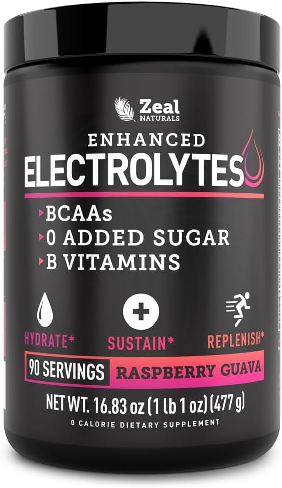Zeal Electrolyte Powder – 90 Servings | Keto Electrolytes Powder | Zero Sugar, BCAAs, B-Vitamins | Potassium, Zinc, Magnesium | Hydration Powder Recovery Drink | Raspberry Guava