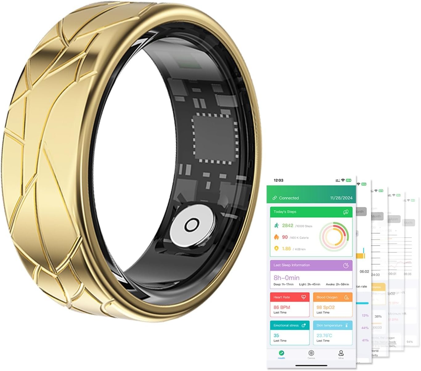 Smart Ring, Fitness Tracker for Women Men, Step Counter Heart Rate Blood Oxygen Calorie Sleep Tracker Health Ring, Hand Gesture Brush Tiktok, 5ATM Waterproof, 7-10 Days Battery Life