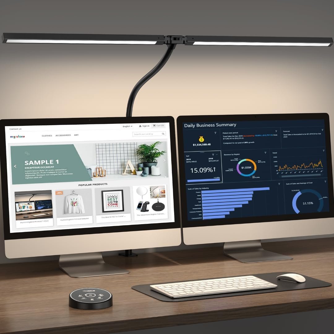 Pzloz Led Desk Lamp for Office Home – Eye Caring Architect lamp with Clamp,Dual Screen Computer Monitor Work Smart Light: 24W 5 Color Flexible Adjustable Lighting Table Lamp for Study Drafting
