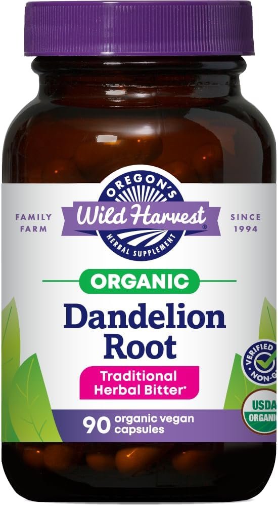 Oregon’s Wild Harvest Dandelion Root Organic Supplement | Traditional Herbal Bitter, 90 Vegan Capsules