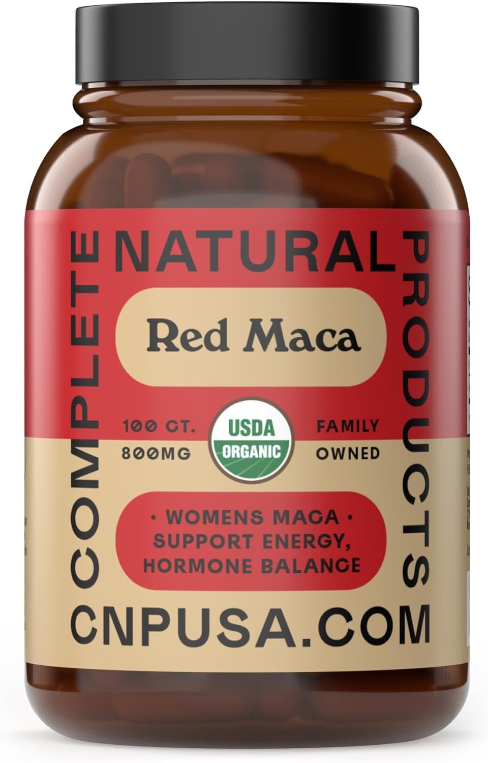 Organic Red Maca Root Capsules 800mg – Gelatinized Red Maca Powder Supplement, Plant Based Vegetarian Pills, Non GMO Clean Formula, 100 Count Glass Bottle, Made in USA Certified Organic Supplement