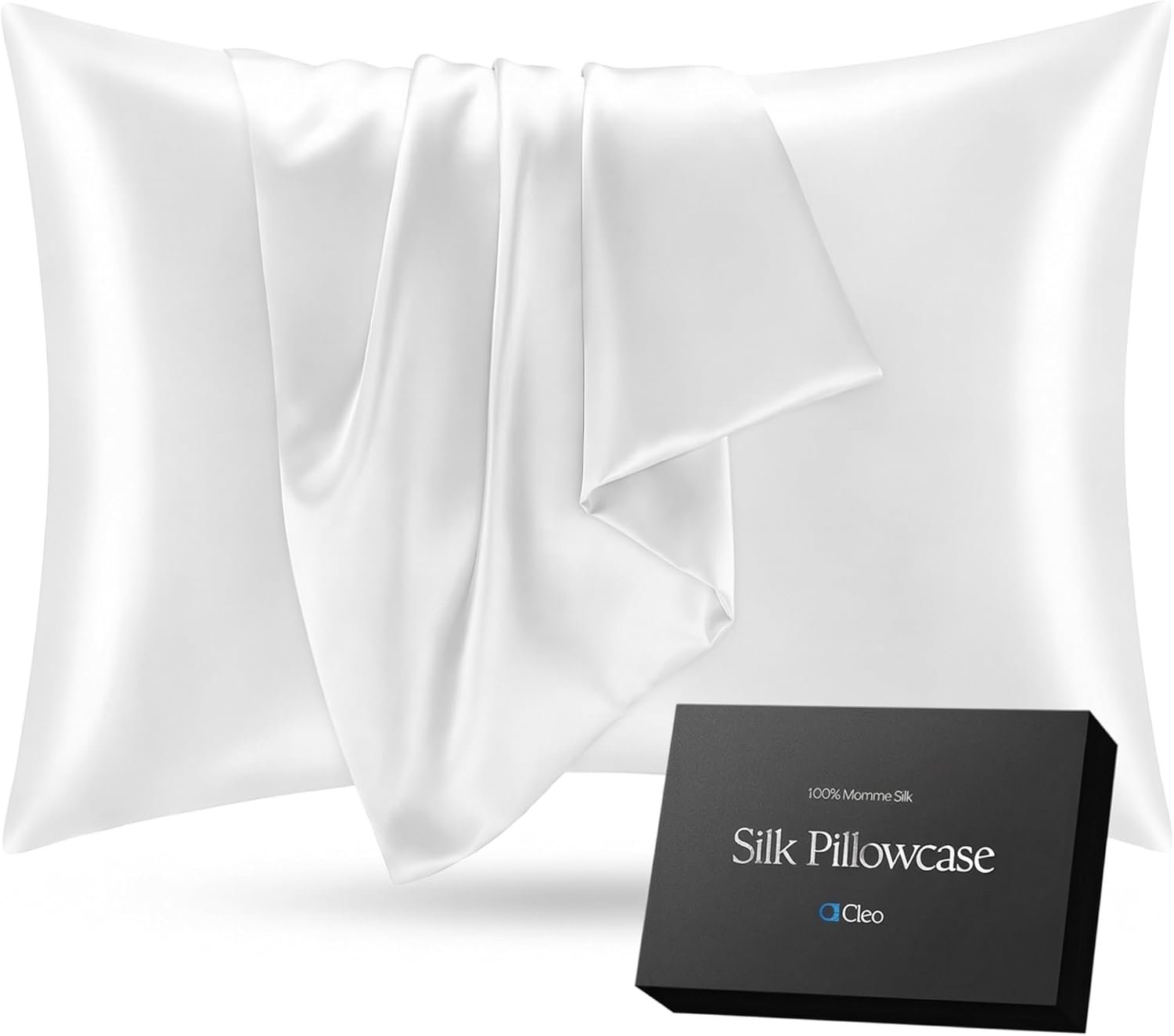 Cleo Health & Beauty 100% Mulberry Silk Pillowcase for Hair and Skin – Standard Size White – Soft Smooth Anti Frizz Beauty Sleep Pillow Case with Hidden Zipper