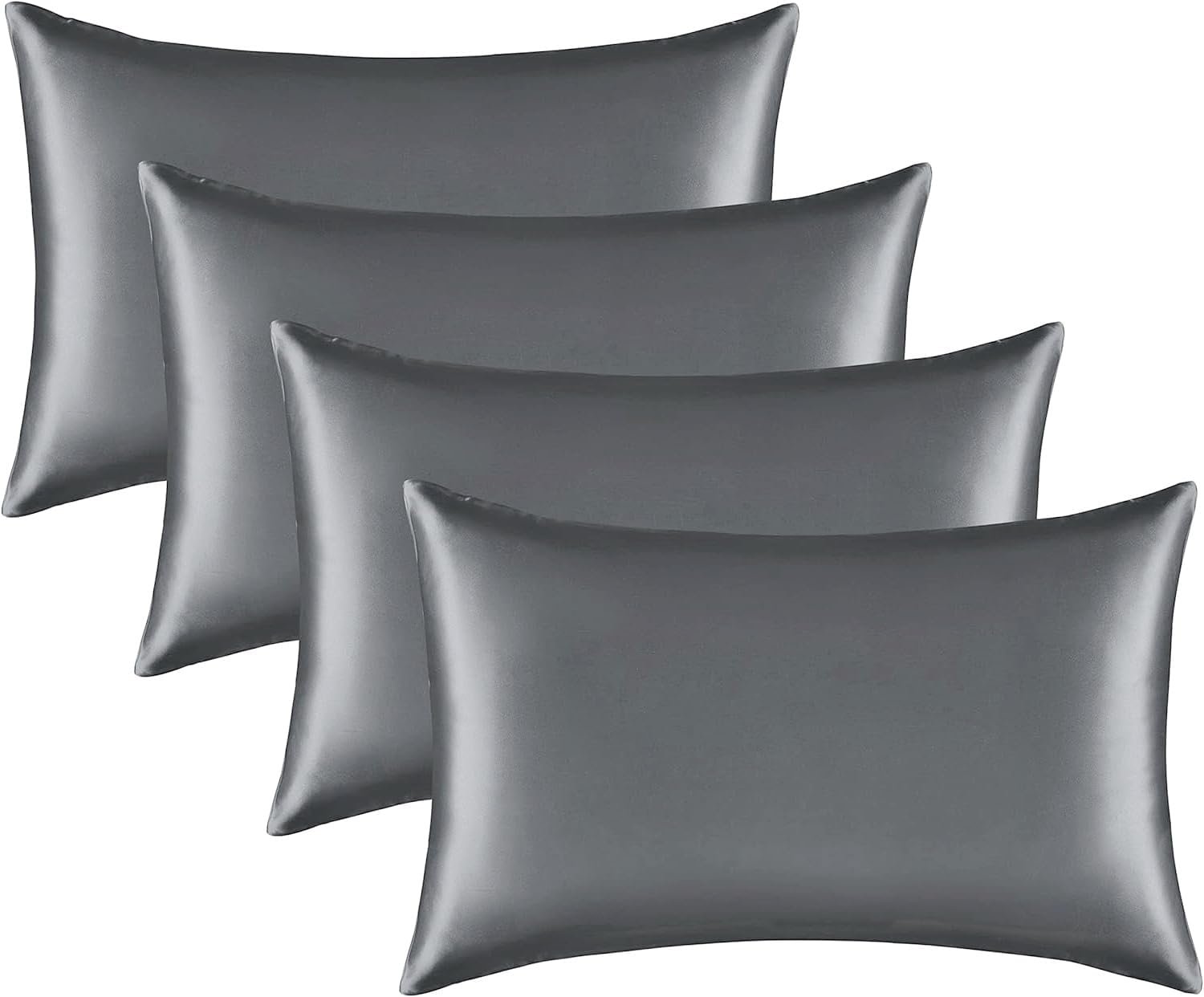 Satin Silk Pillowcase for Hair and Skin, Black Pillow Cases Standard Size Set of 4 Pack Super Soft Pillow Case with Zipper Closure (Gray, Queen(4 Pack))