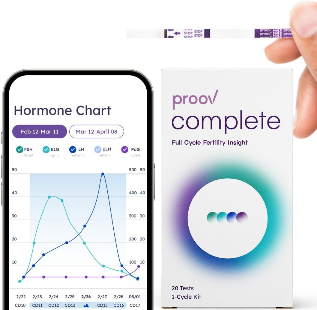 Proov – Complete Fertility Test Kit – At Home Ovulation, FSH, LH, Estrogen & Progesterone Test Strips – Fertility Monitor & Hormone Tracker – OPK for Women – For Family Planning -1 Cycle Kit -20 Tests