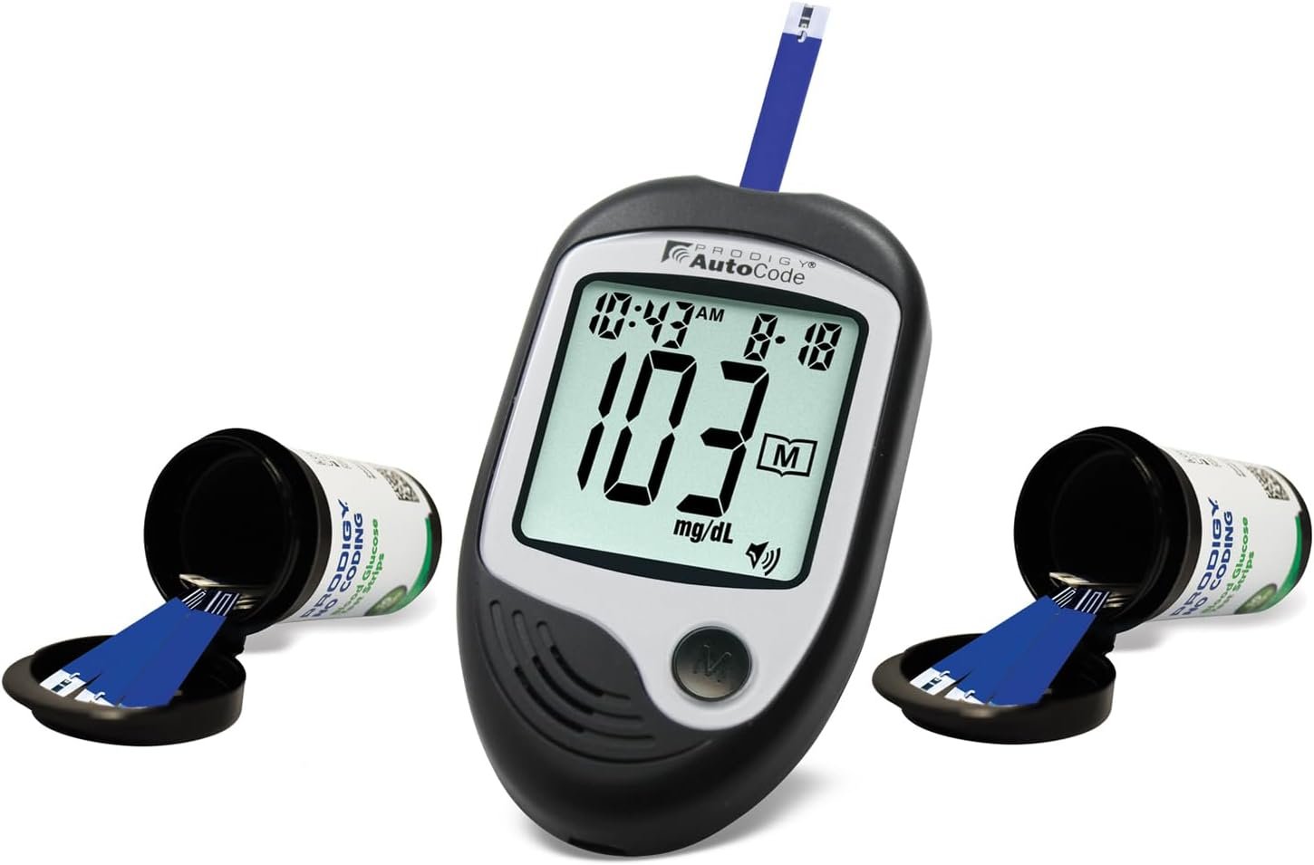 Prodigy Glucose Monitor Kit – Includes Prodigy Meter, 100ct test strips, 10ct Lancets, Lancing device, Carrying Case, Log Book