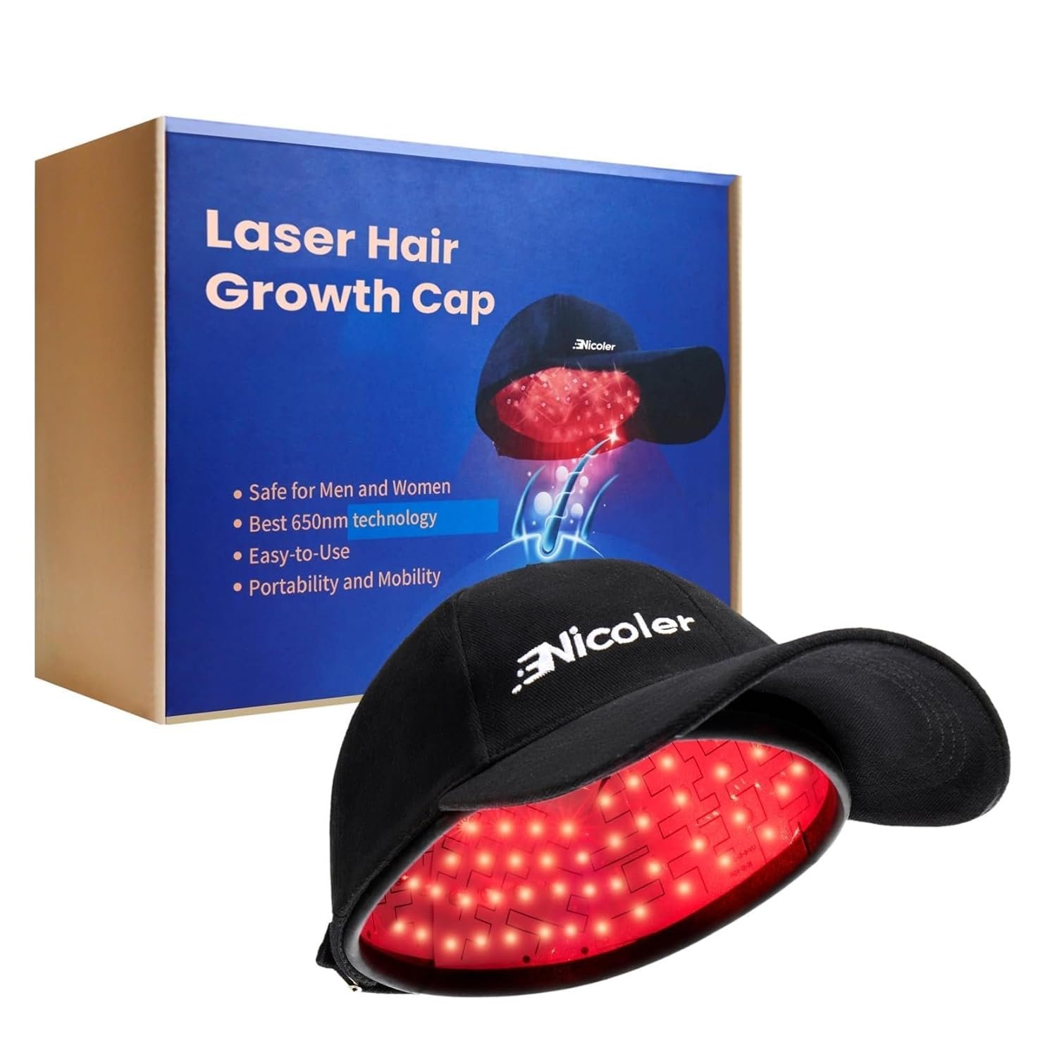 Laser Hair Growth Cap, Red Light Therapy for Hair Growth, 650nm LLLT Low Level Laser Therapy Device for Thinning Hair Regrowth for Men Women