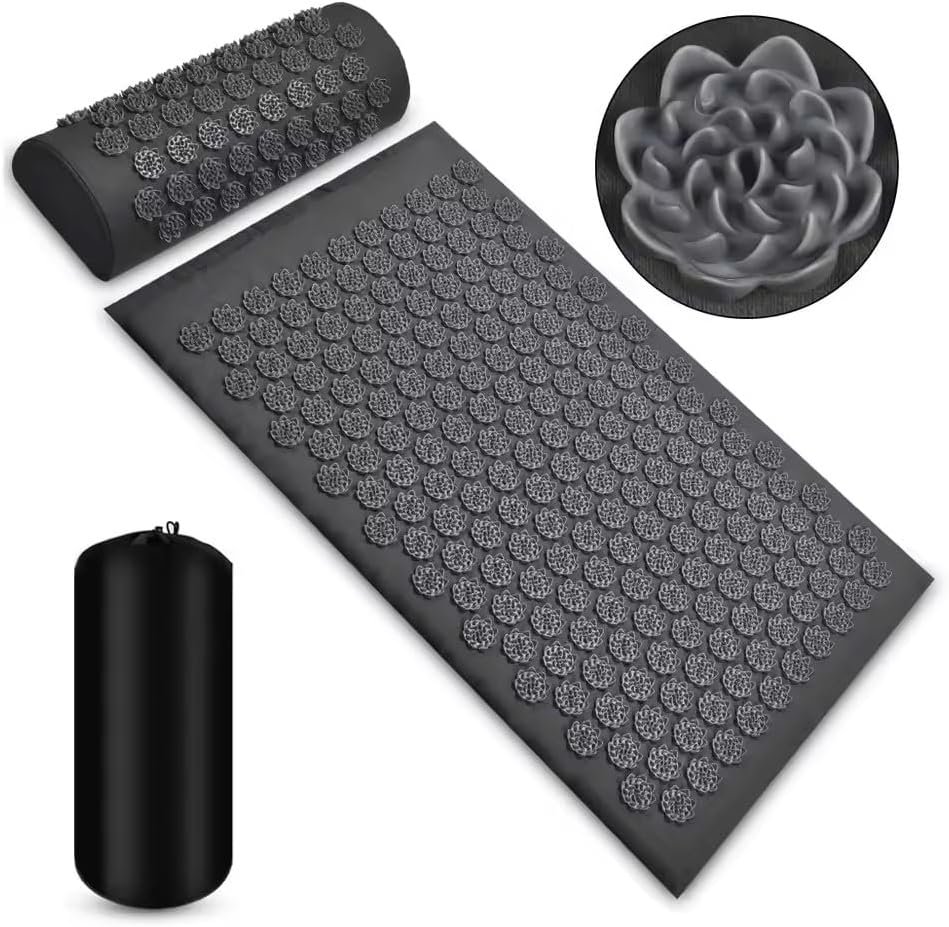 Acupressure Mat and Pillow Set for Back/Neck Pain Relief and Muscle Relaxation, Large