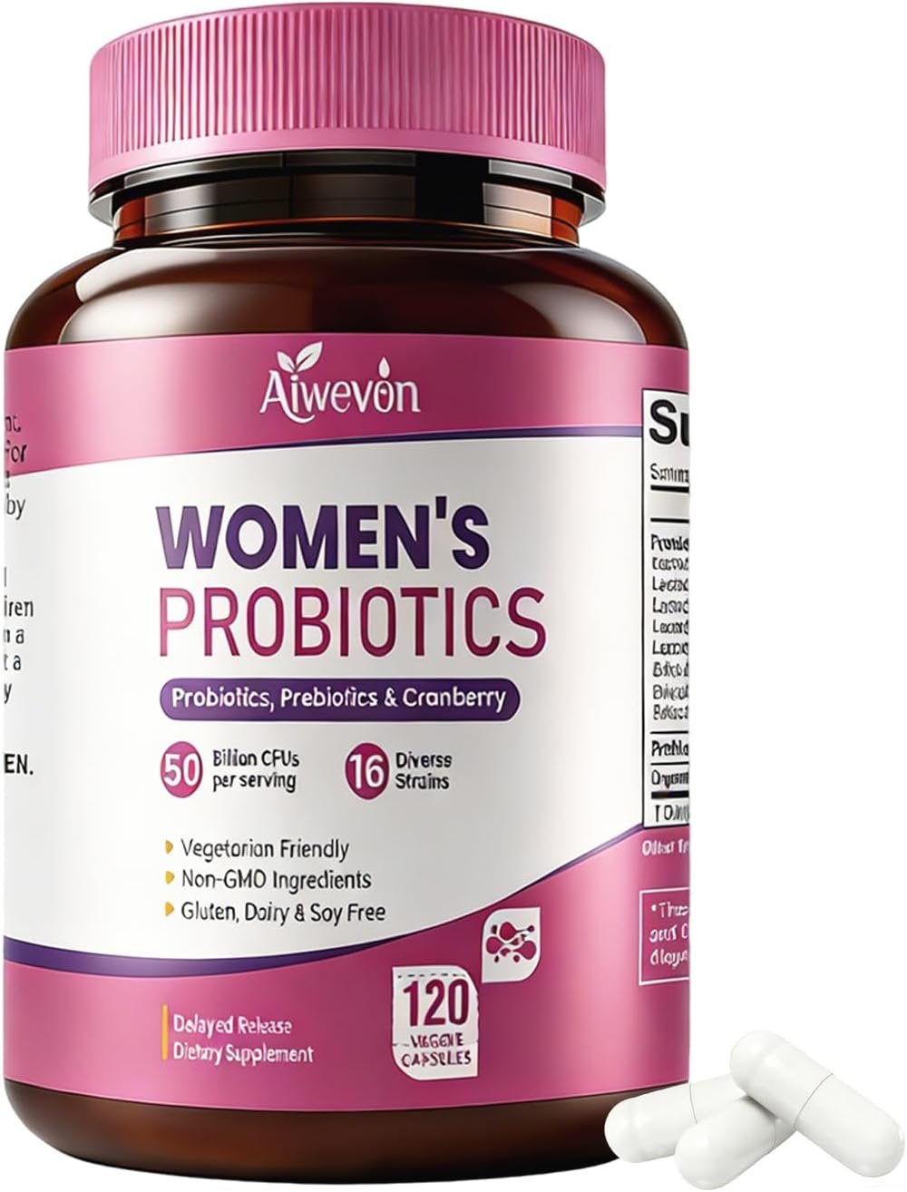Women Probiotics 50 Billion CFU: Probiotics for Women with Prebiotics & Cranberry, 16 Strain Probiotic Supplement for Digestive Gut Health, Vaginal & Urinary Tract Support Vegan Probiotic 120 Capsules