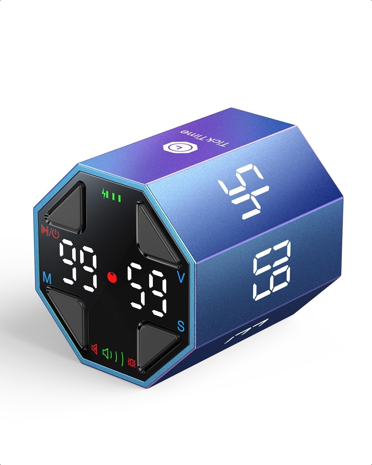 Ticktime Pomodoro Timer Cube, Custom Pomodoro, Pause & Resume, Silent, Vibrate & Adjustable Sound Alert, for ADHD, Task, Work, Study, 3/5/10/15/30/45/60min & Custom Countdown, Blue