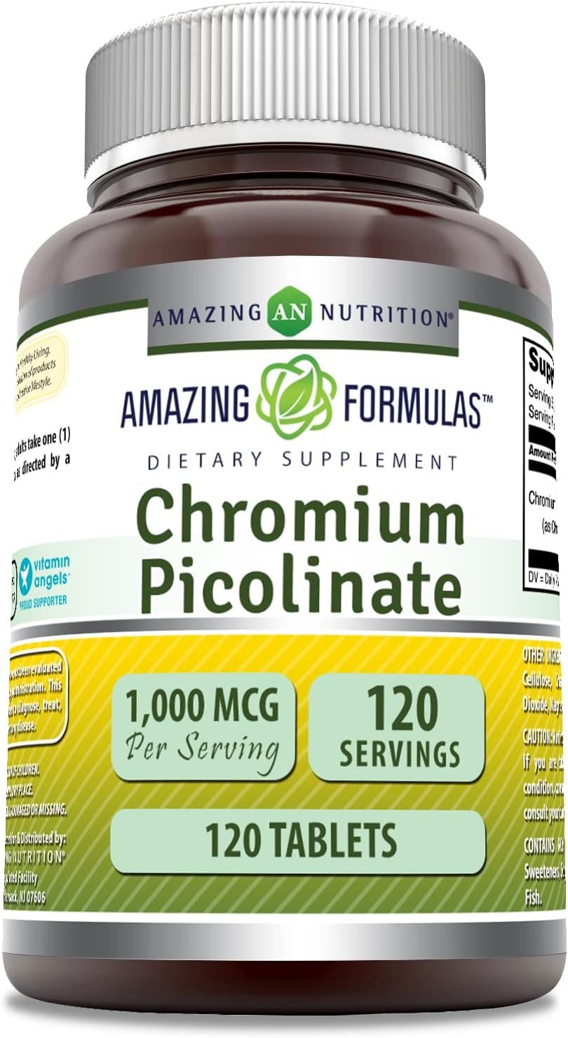 Amazing Formulas Chromium Picolinate 1000 Mcg | Tablets Supplement | Non-GMO | Gluten-Free | Made in USA (120 Count, 1 Pack)