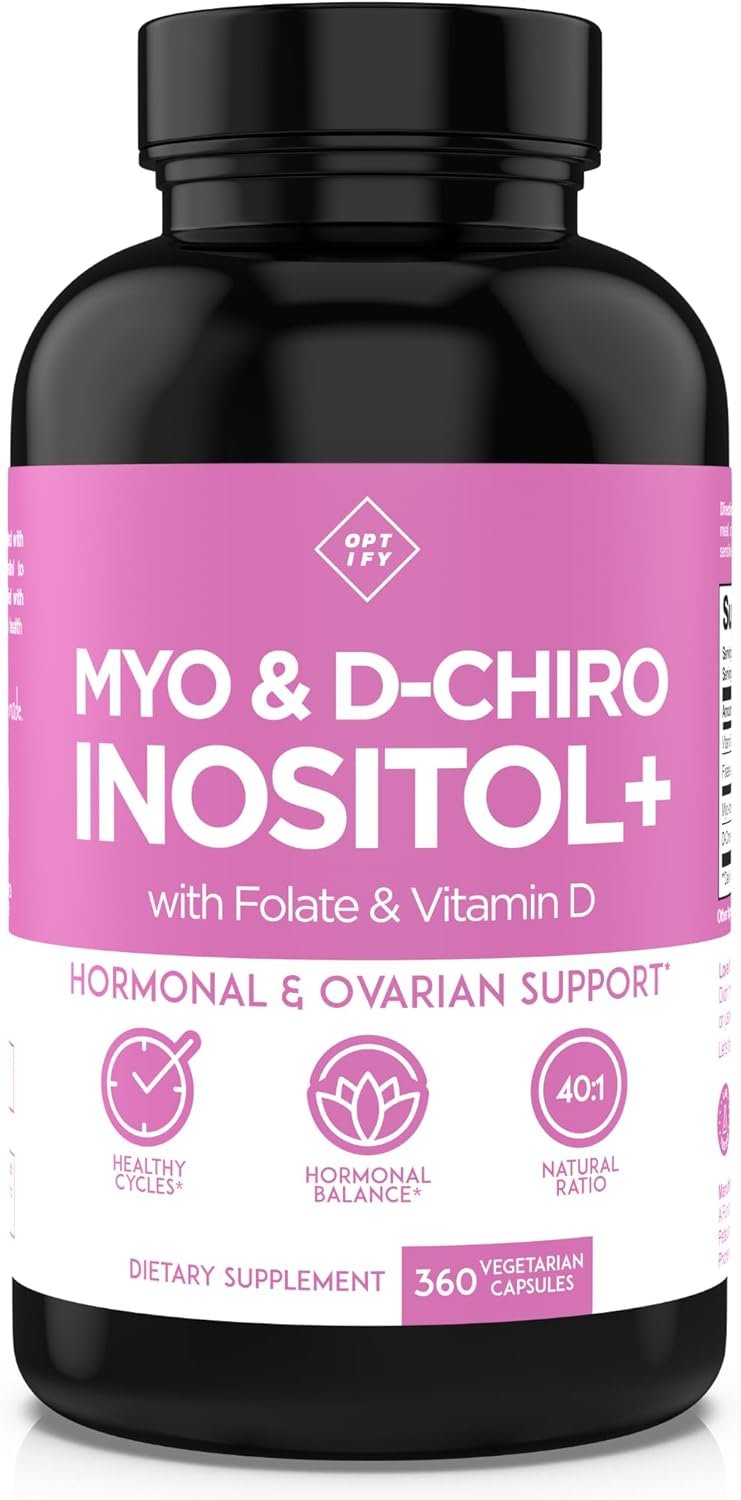 Optify Myo-Inositol & D-Chiro Inositol Supplement for Women | 40:1 Ratio Plus Folate and Vitamin D | Support Healthy Hormonal Balance, Regular Cycles, & Ovarian Health (360 Count (Pack of 1))