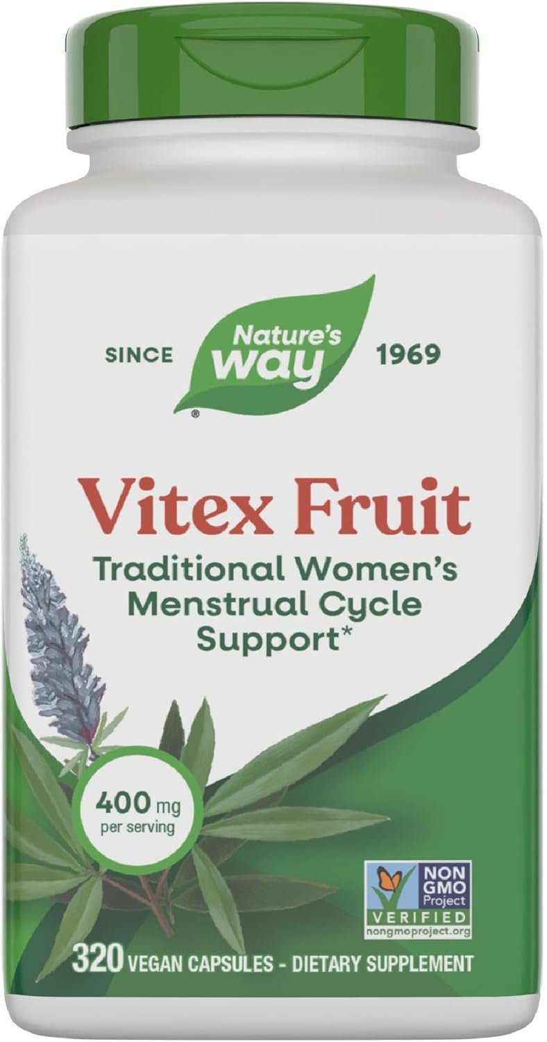 Nature’s Way Vitex Fruit, Traditional Menstrual Cycle Support*, Traditional Women’s Health Support*, Chasteberry Supplement for Women, Vegan, 320 Capsules (Packaging May Vary)