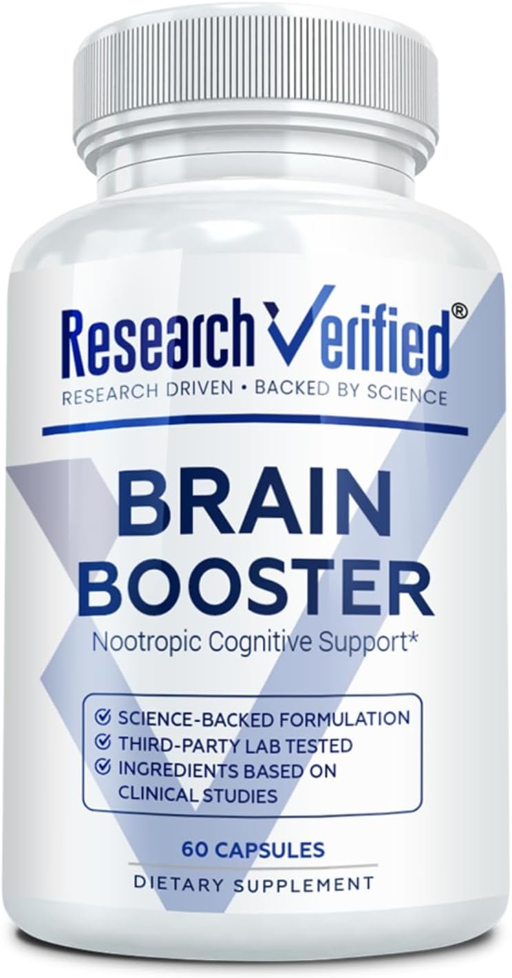 Research Verified Brain Booster – Brain Supplement for Memory and Focus, Nootropic Supplement for Cognitive Support – 60 Vegan Capsules – 1 Month Supply