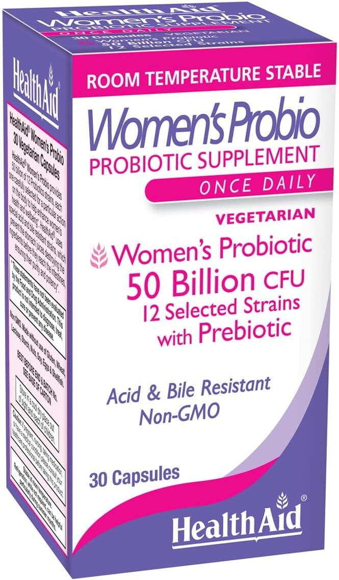 HealthAid Women’s Probiotic 50 Billion CFU + Prebiotic, 30‑Count Daily Capsule │ Acid & Bile‑Resistant, Gluten‑Free, Vegetarian Digestive & Feminine Balance Support