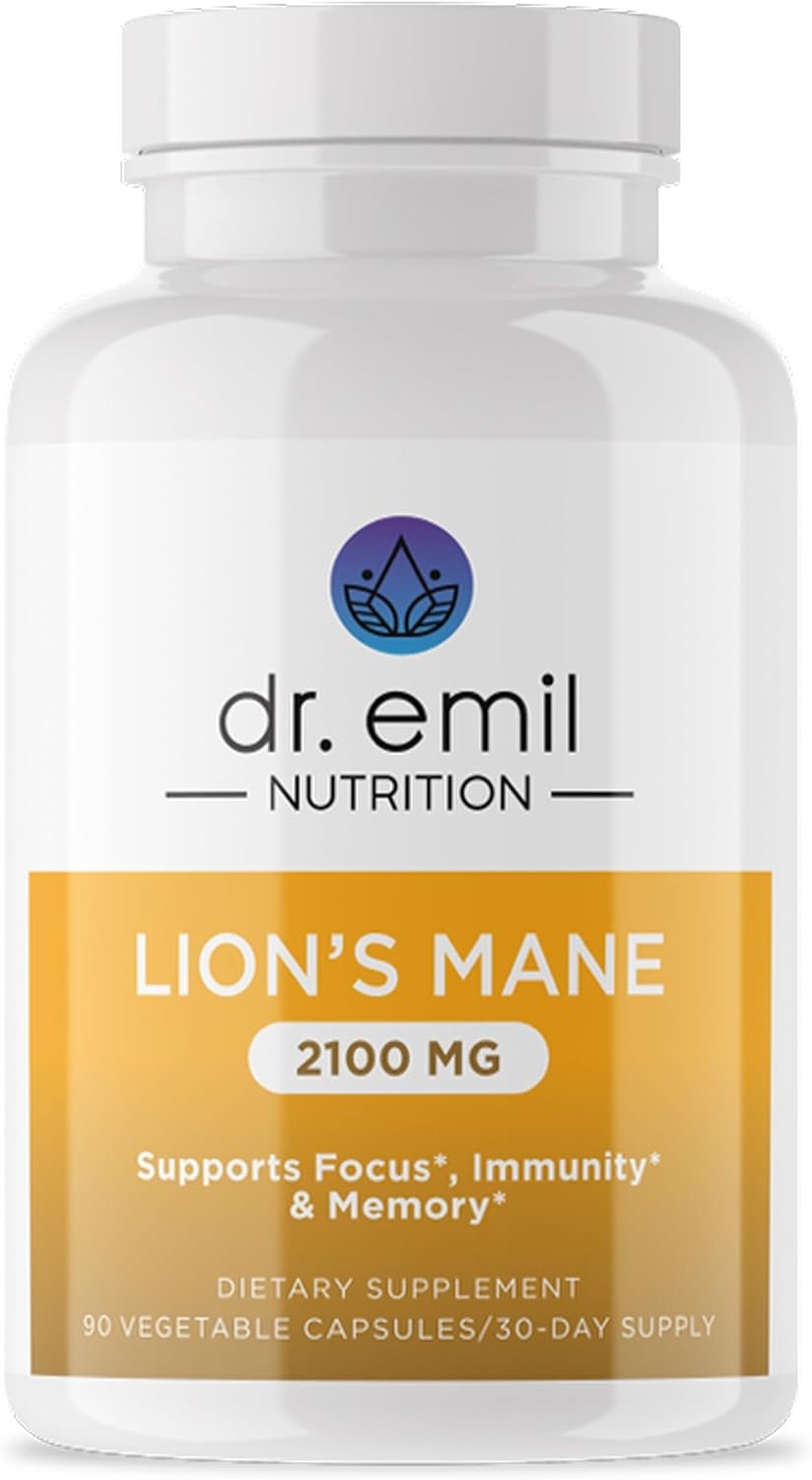 DR. EMIL NUTRITION 2100mg Organic Lions Mane Supplement Capsules – Focus, Mental Clarity & Cognition – Nootropic Lion’s Mane Mushroom Supplement with Organic Lions Mane