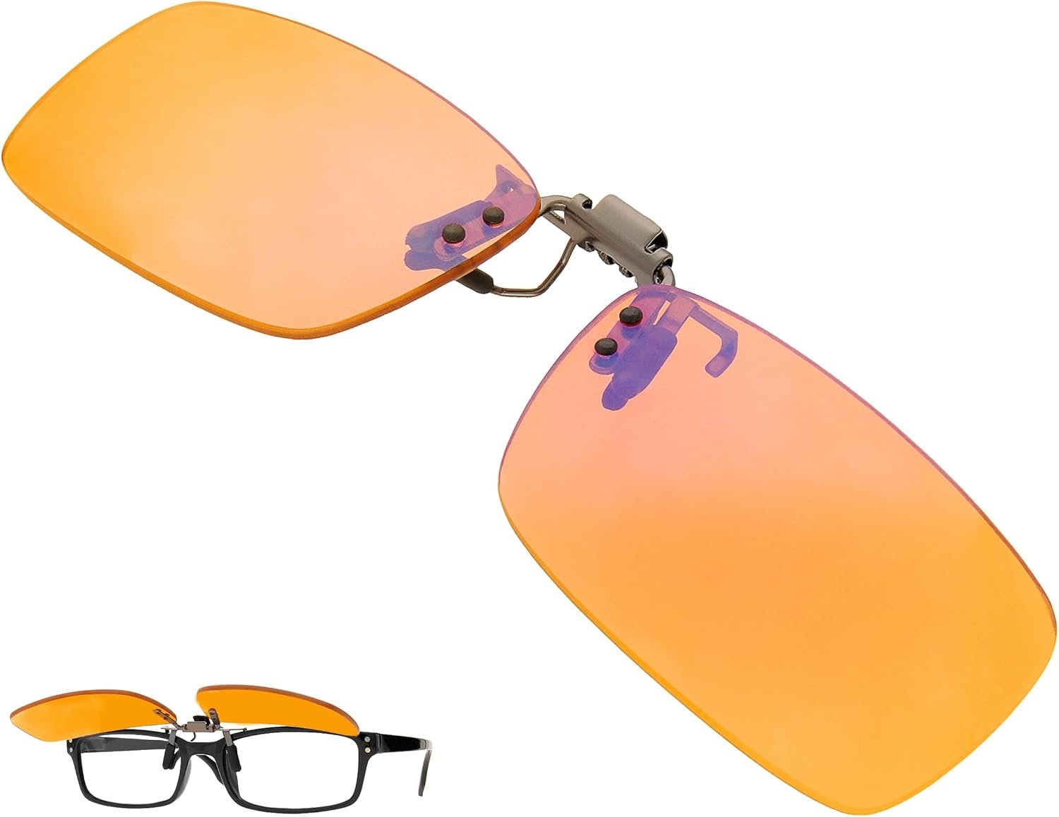 BRADDELL UV Blue Light Blocking Clip-on Amber Fit over Glasses for Driving Car Headlight Glare and Light Sensitivity