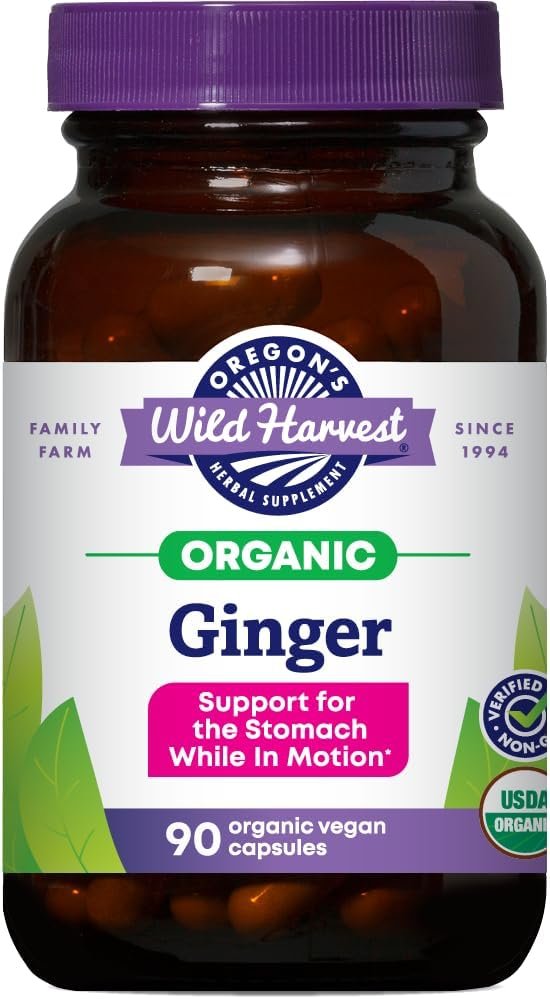 Oregon’s Wild Harvest, Certified Organic Ginger Capsules for Stomach Support, Non-GMO, 1000 MGS, 90 Count