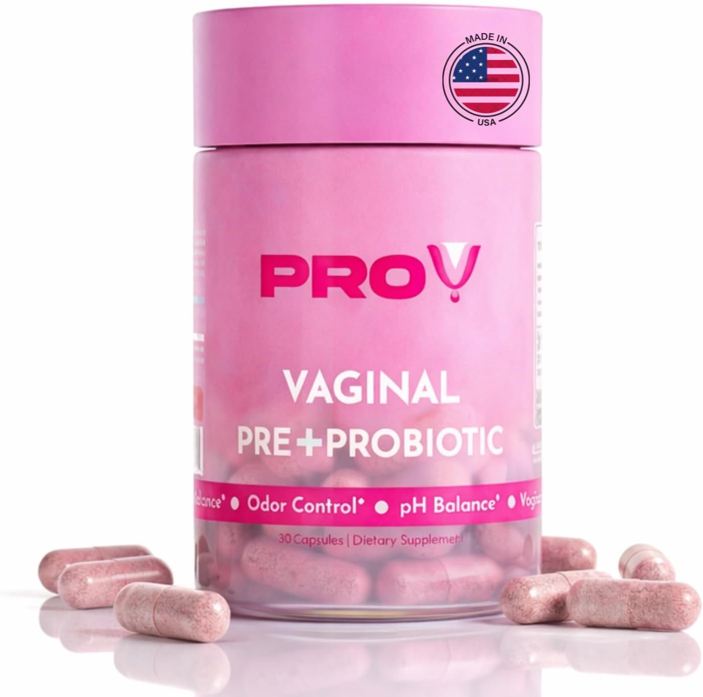 Pro-V Women’s Probiotic with Prebiotics & Cranberry – 4-in-1 Synbiotic for Vaginal Health, pH Balance, Odor & Urinary Tract Support – Daily Feminine Microbiome Supplement – 30 CT