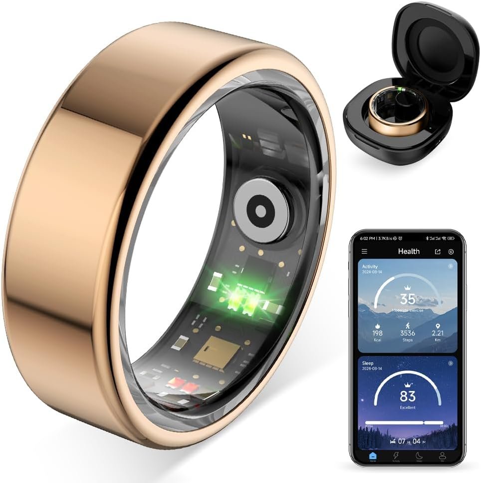 COLMI R02 smart Ring, a smart Ring for Women and Men, with a Charging case, Supports Heart Rate, Blood Oxygen, Sleep Health Monitoring, and Sports Tracking Ring, No Subscription Fee. (Rose Gold, 8#)