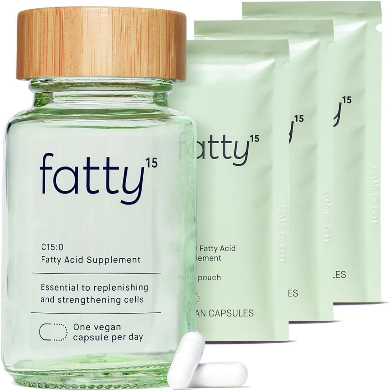 Fatty15 C15:0 Pentadecanoic Acid Supplement The Longevity Nutrient – 90 Vegan Capsules – 3X Cellular Benefits of Fish Oil EPA Omega 3 Supplements – Liver Support & Mitochondrial Health