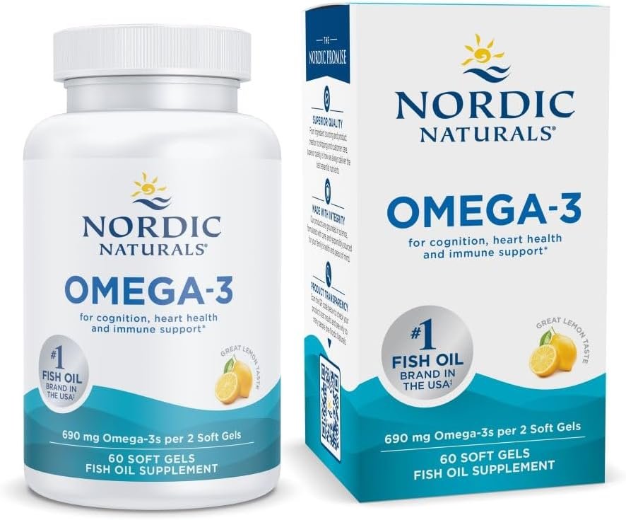 Nordic Naturals Omega-3, Lemon Flavor – 60 Soft Gels – 690 mg Omega-3 – Fish Oil – EPA & DHA – Immune Support, Brain & Heart Health, Optimal Wellness – Non-GMO – 30 Servings